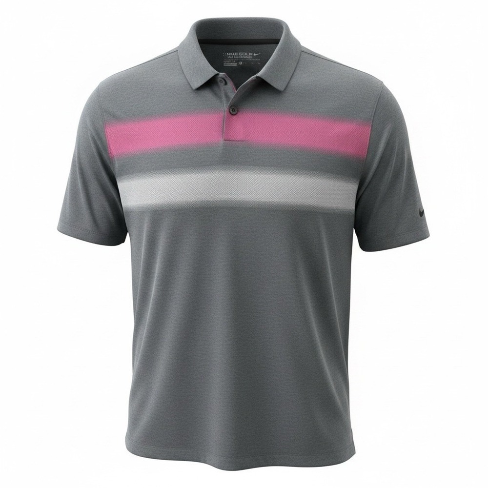 Nike Golf Tour Performance Dri-FIT Men's XL Gray Pink White Striped Golf Polo